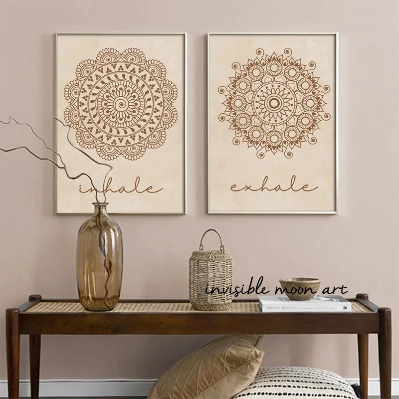 مجردة ماندالا زهرة نمط البيج بوهيميا يستنشق إكسيل زن الفن الملصقات قماش اللوحة جدار يطبع صور غرفة ديكور المنزل #2