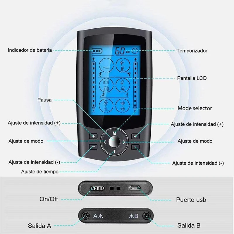 電気筋肉刺激装置,USB,充電式,2チャンネル,レーザー理学療法器具,マッサージ