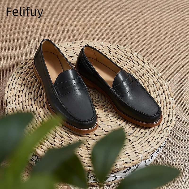 Black new casual shoes for men brown cow suede round toe loafers work commuting business genuine leather shoes British style