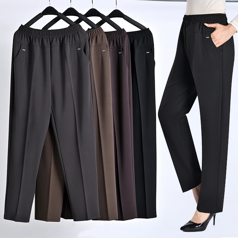 Mommy Sle Fce Lined Straight Leg Loose Fit Long Pants Casual Trousers for Middle Aged And ly Women