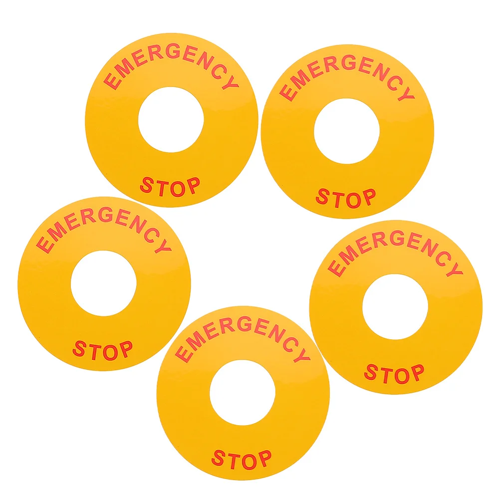 

5Pcs Emergency Stop Warning Decals Bold Contrast Safety Signs for Electrical Equipment Button Switch Industrial Home Environment