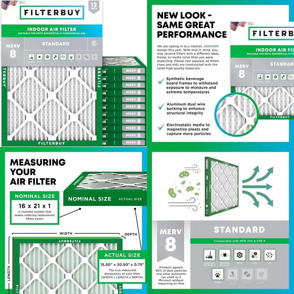 

Электростатические плиссированные воздушные фильтры MERV 8 MPR 700, 16x21x1 Замена печи переменного тока HVAC, защита от пыли, 12 шт. в упаковке
