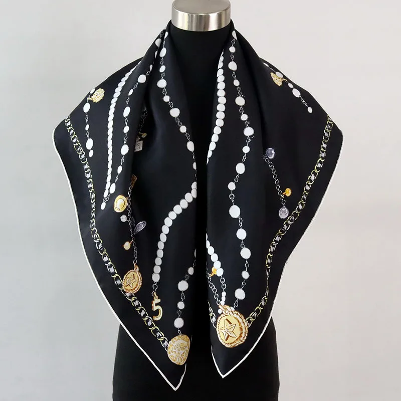 Immagine 6: Sciarpa in Seta 100% Pesante da Donna, Elegante Foulard Quadrato Grande in Seta, Sciarpa per Capelli, Hijab 88x88CM