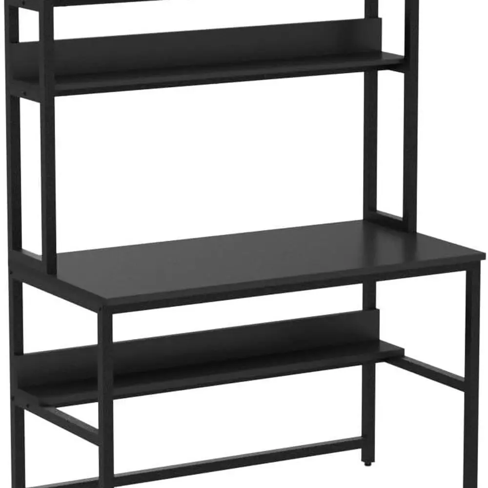 مكتب كمبيوتر واسع 47 أسود مع قفص وأرفف تخزين للمكتب المنزلي والدراسة والعمل وسهل التجميع #5