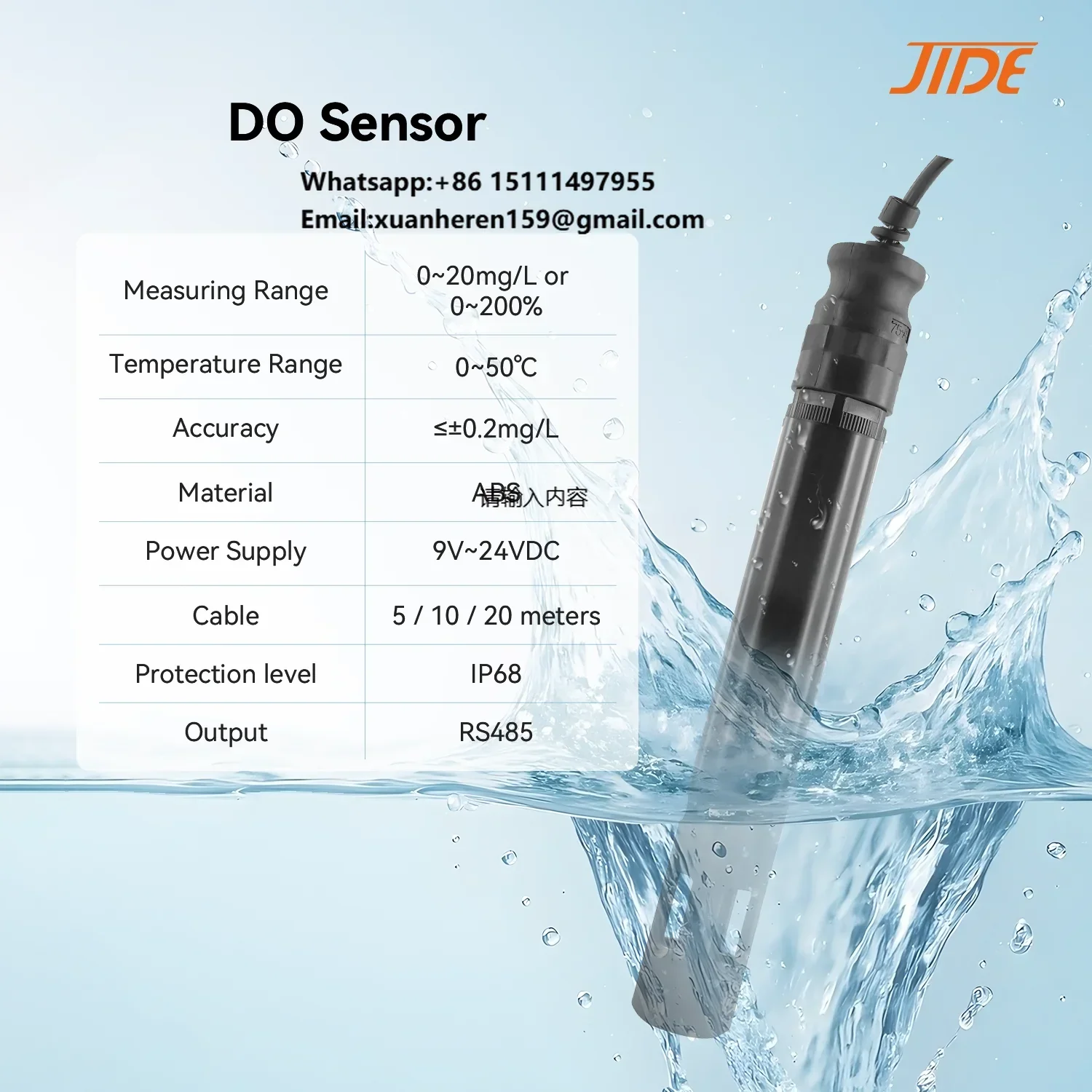 Long Lifespan Economy RS485 ABS Corrosion Resistant  DO Sensor Online Optical Dissolved Oxygen Sensor for Fish Farming Fishpond