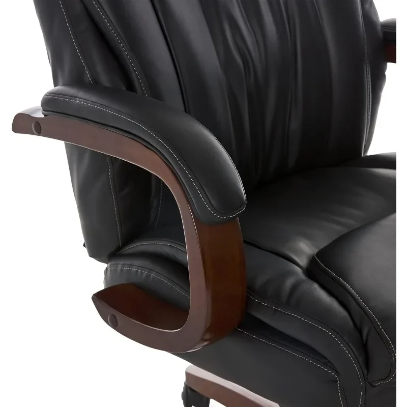 Large and Height Executive Office Chair with Comfort Core Cushion, Solid Wood Arms and Base, Waterfall Seat Edge