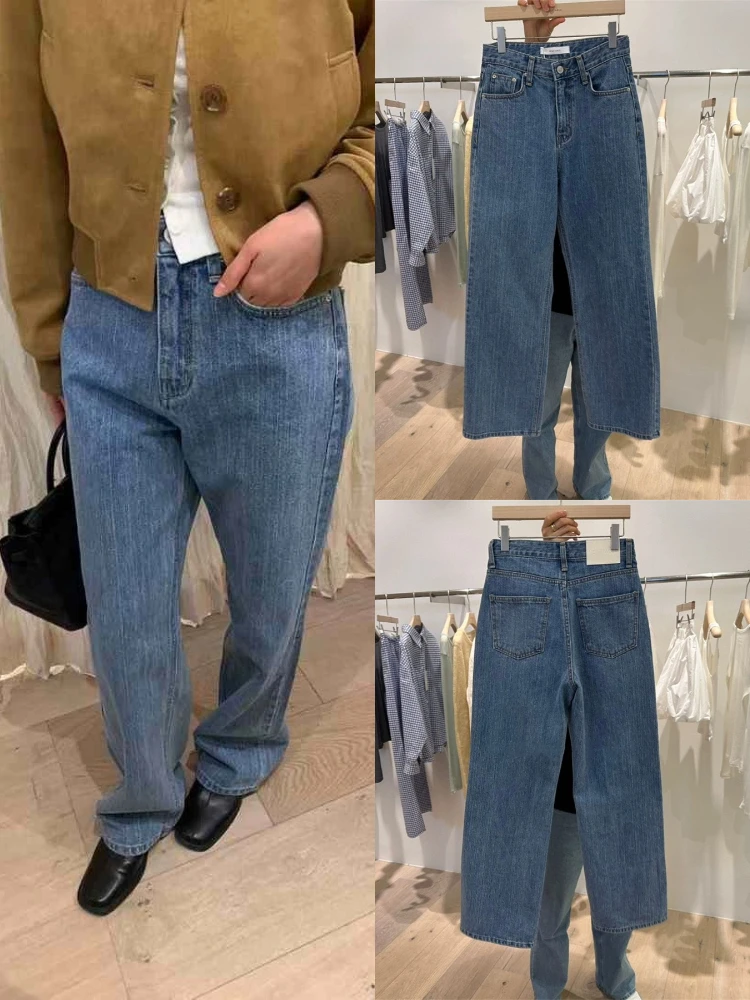 

Широкие джинсы с высокой талией, прямой крой, свободный крой, утягивающий эффект, повседневная застежка-молния, осенний сезон