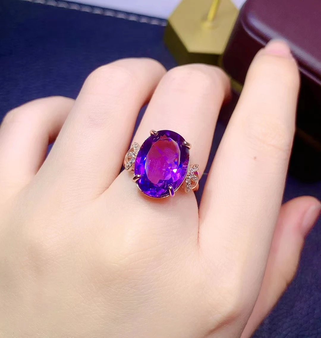 

Luxury Natural Amethyst Ring for Party 12mm*16mm Oval Cut Real Amethyst Silver Ring Fashion 925 Silver Amethyst Jewelry