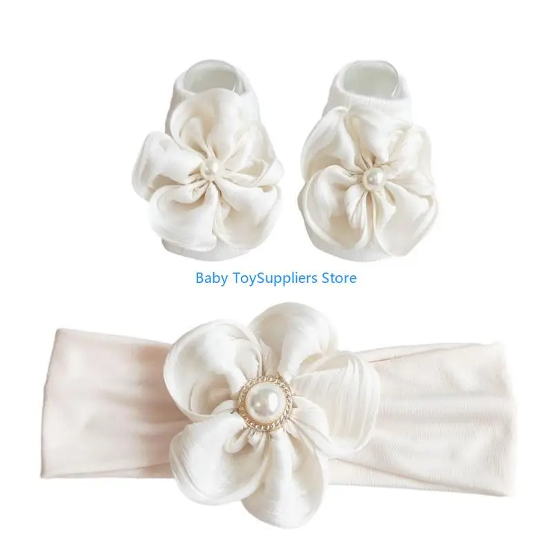 

R1WF Baby Girl Headband Socks Set Lace Bowknot Soft & Comfortable Baby Girl Headwear