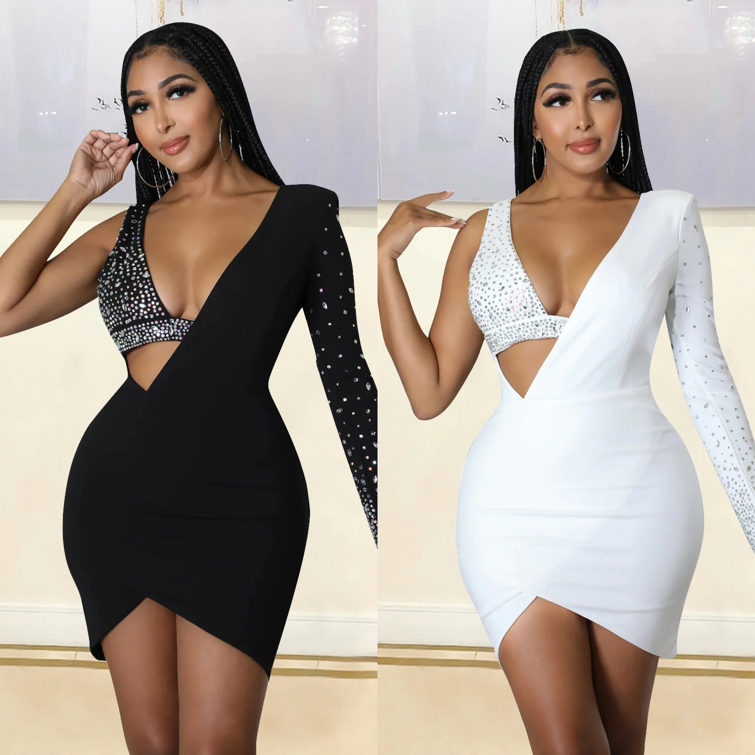 2022 Summer Fashion Sexy Slim Fit Women Clothing Urban Style Short Skirt Zipper Trendy Single Shoulder Dress