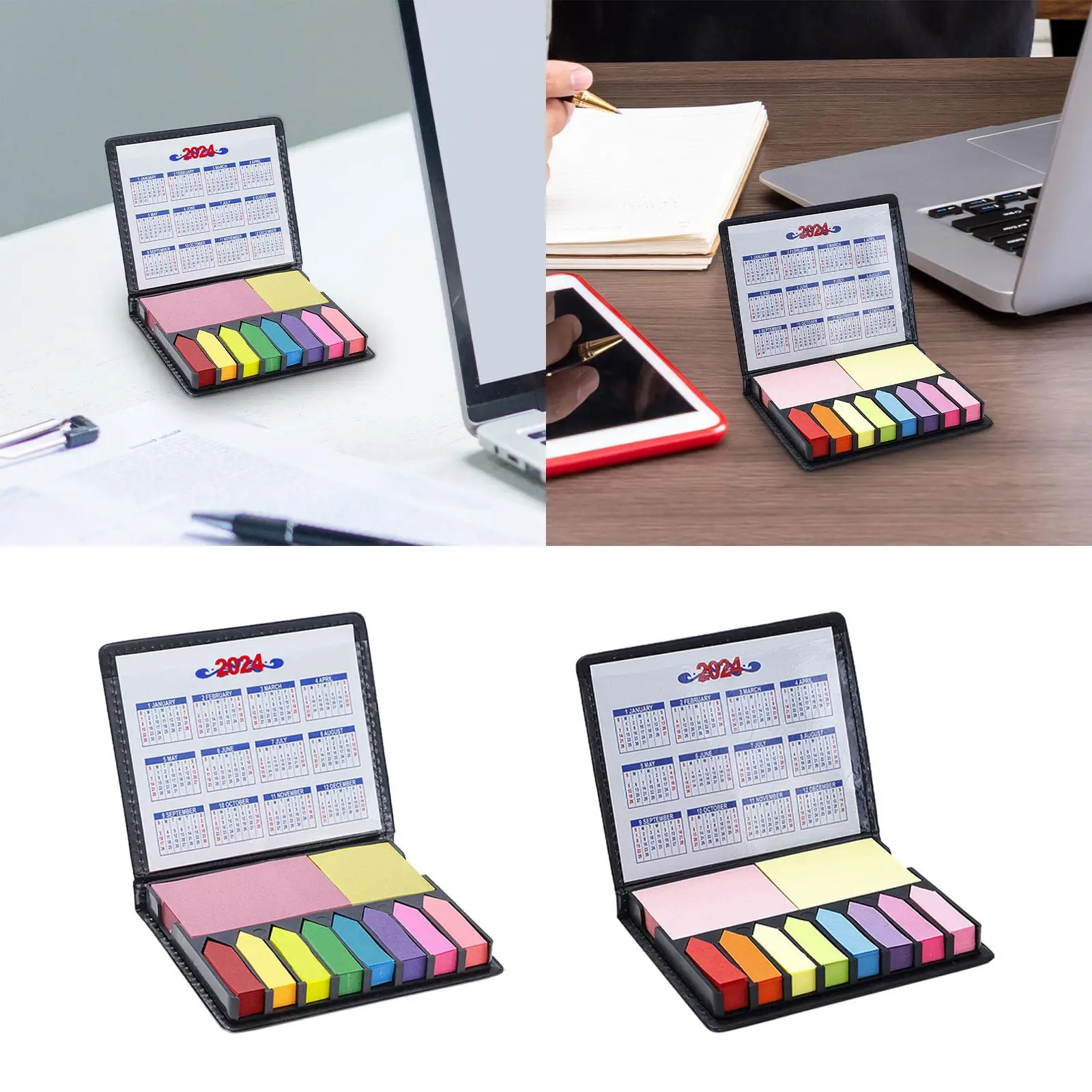 Boxed Self-Stick Notes Multicolor Sticky Notes Writable Tabs Flags with PU Leather Packaging Box Color Memo Pads