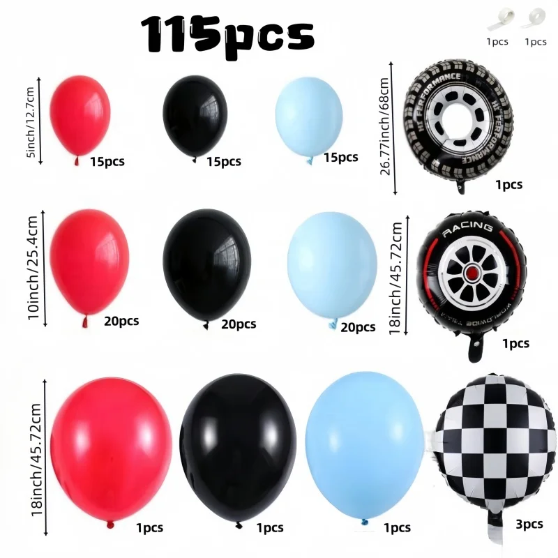 115 قطعة سباق موضوع بالون عيد ميلاد قوس مجموعة ماكا أزرق أحمر أسود اللاتكس بالون مع إطار كبير أبيض وأسود متقلب الألومنيوم احباط بالون مثالية للأطفال سباق موضوع حفلة عيد ميلاد الديكور الرجال العازبة حفلة سباق نادي الديكور #2
