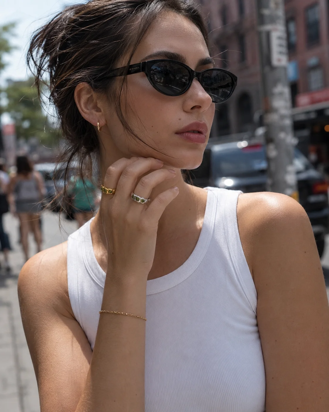 La. Muses Three Green Zircon Stainless Steel Women's Ring PVD Gold Plated Trendy Daily Jewelry Accessories Gift image 2
