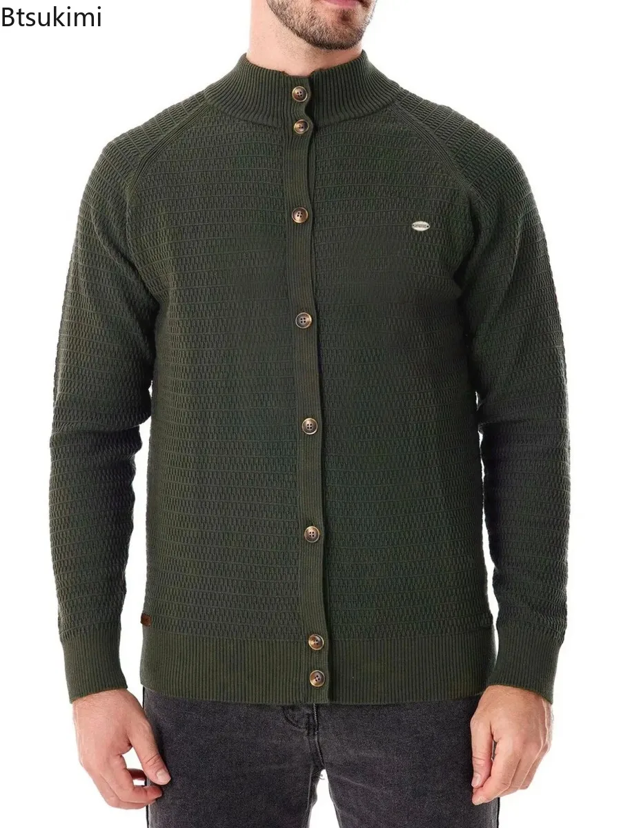 

Autumn Winter New Men's Knit Cardigans Fashion Single-breasted Stand Collar Sweater Jacket High Quality Business Casual Sweaters