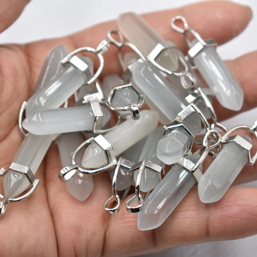 Großhandel 24 Stück/Set Modische, hochwertige Katzenaugen-Stein-Mix-Säulenanhänger, Chakra-Anhänger für die Schmuckherstellung, kostenloser Versand – Detail 7