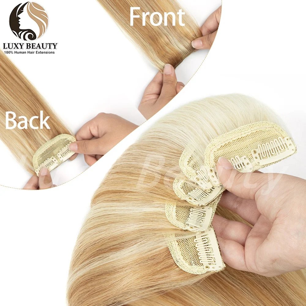 5pieces Straight Short Clip In Hair Extensions Human Hair Invisible Mini Clip in Hairpieces for Women Brown Blonde Clip Ins Hair