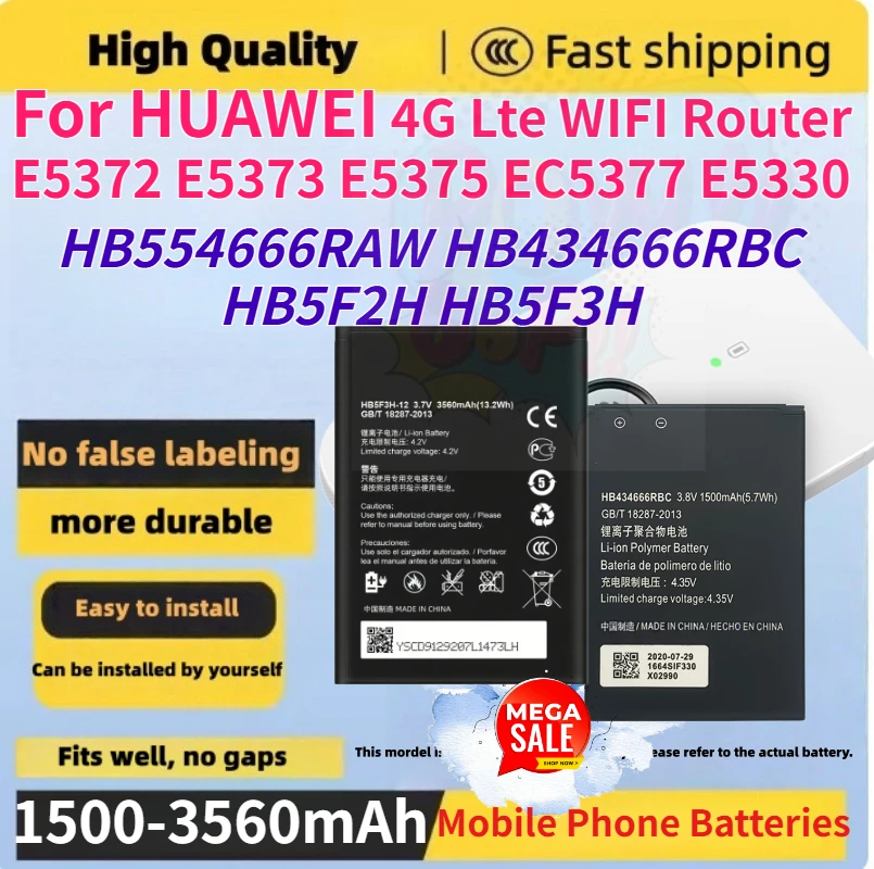 

New HB554666RAW HB434666RBC HB5F2H HB5F3H Phone Battery for HUAWEI 4G Lte WIFI Router E5372 E5373 E5375 EC5377 E5330 Batteries