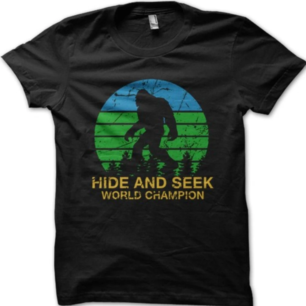 Bigfoot Hide-and-Seek World Champion Loose Casual Retro T-Shirt  Unisex Pure Cotton All-Season Casual Streetwear Shirt