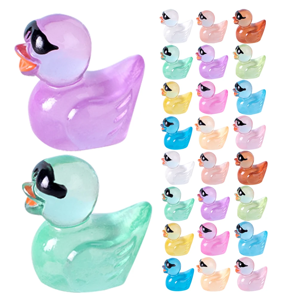 

60pcs Glow In The Dark Mini Duck Resin Micro Landscape Yard Decor Small Duck Statues Garden Tiny Figures Miniature Ducklings