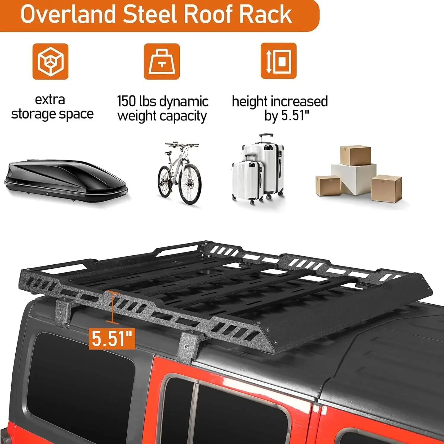 

BestsellerOverlanding Roof Rack for 2018-2025 Jeep Wrangler JL 2/4 Doors & Gladiator JT, Steel Cargo Basket for Jeep Hard Top On