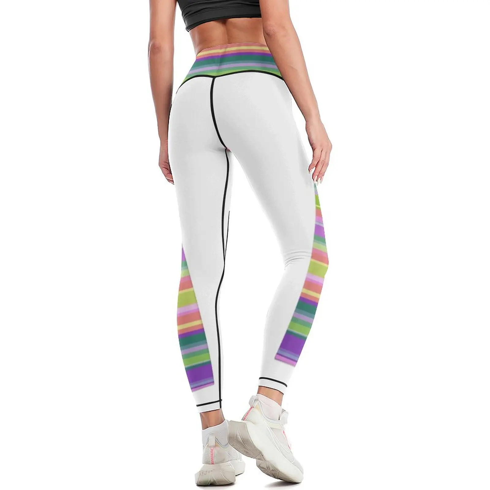 Motivo a righe. Strisce orizzontali luminose. Leggings attillati Leggings da donna a vita alta da donna