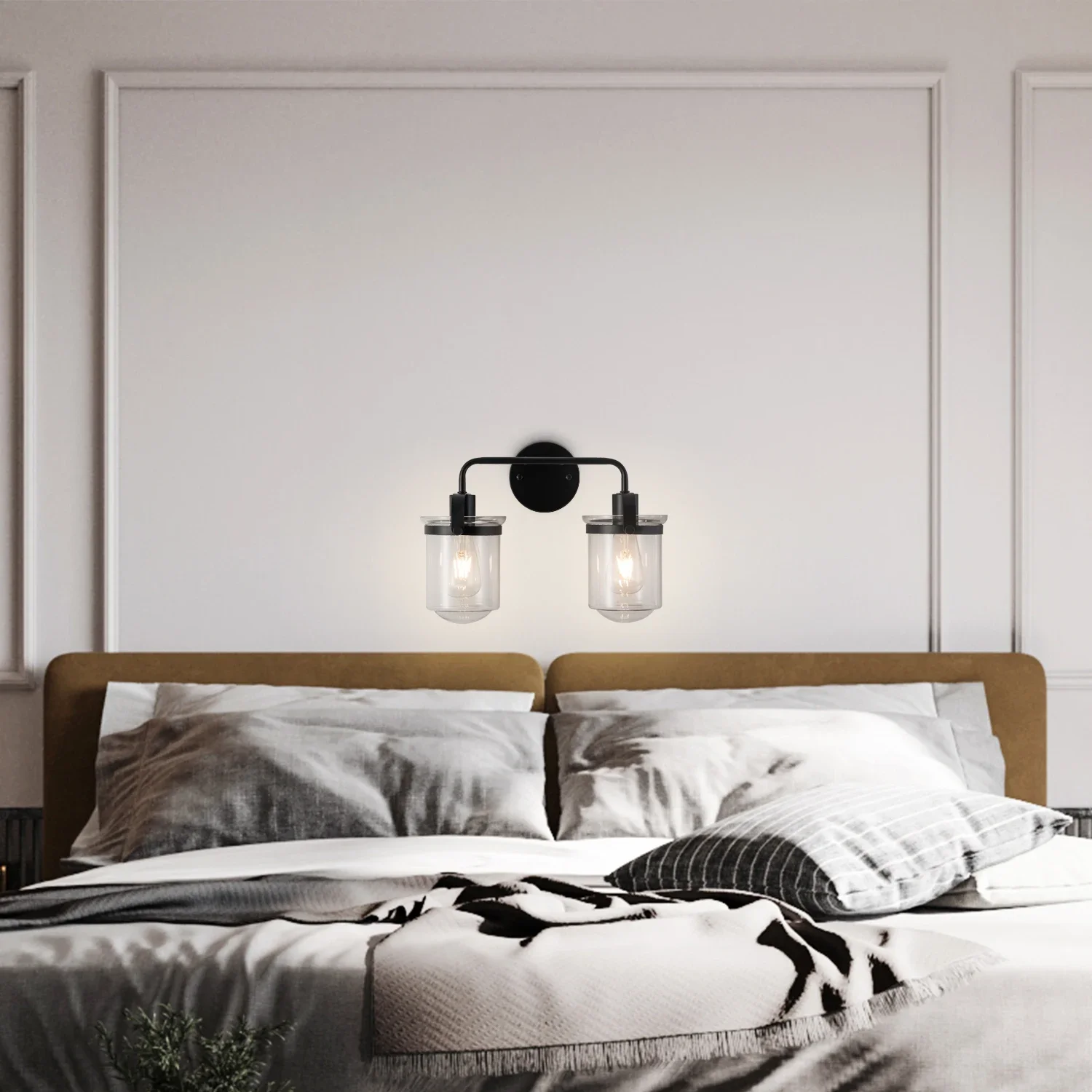 

Modern Wall Light Decor,with Clear Glass Shade,for flanking mirrors and ‎entryway,Bedroom,Living Room,Easy Installation(No Bulb)