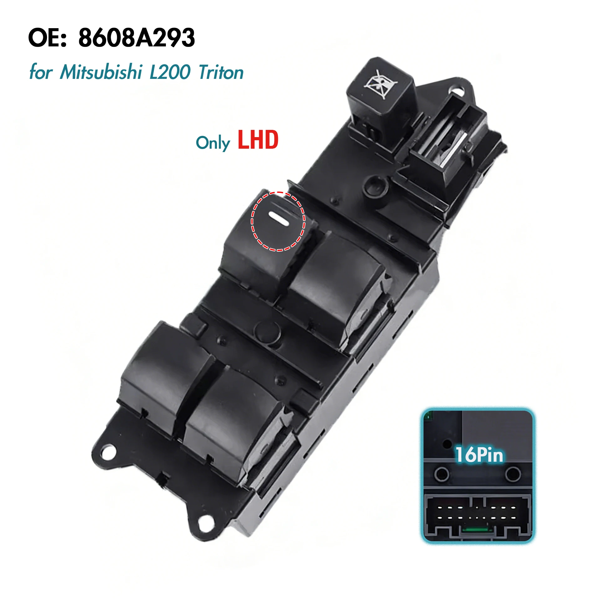 8608A293 For Mitsubishi L200 Triton 2015-2021,Front Left Driver Side Electric Power Window Switch Glass Lifter Control Button