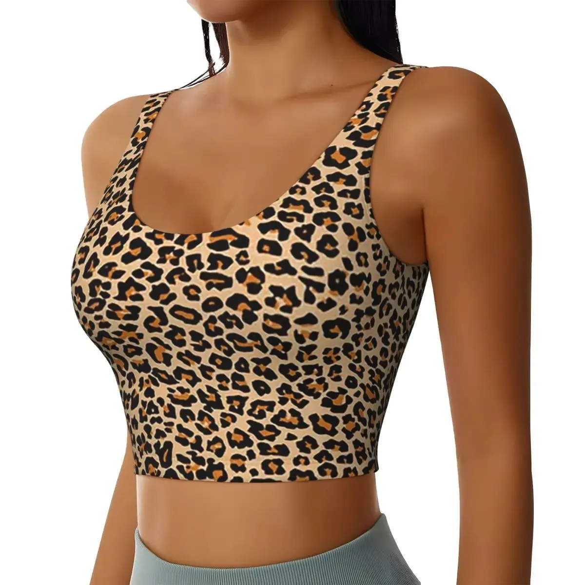 Custom Leopard Spotty Print Face Mask Women Sports Bras High Impact Vest Gym Workout Yoga Crop Tank Top