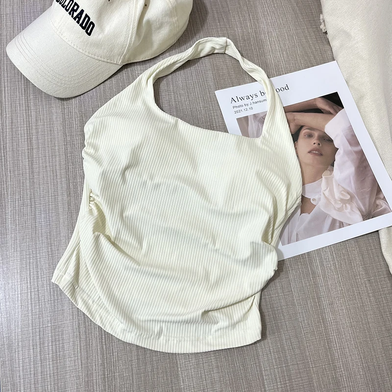 Nahtloses Damen-Sporttop mit Neckholder-Ausschnitt, einteiliger Beauty-Back-Sport-BH, kleiner Träger-BH, Yoga-Oberteil mit Brustpolster – Detail 7