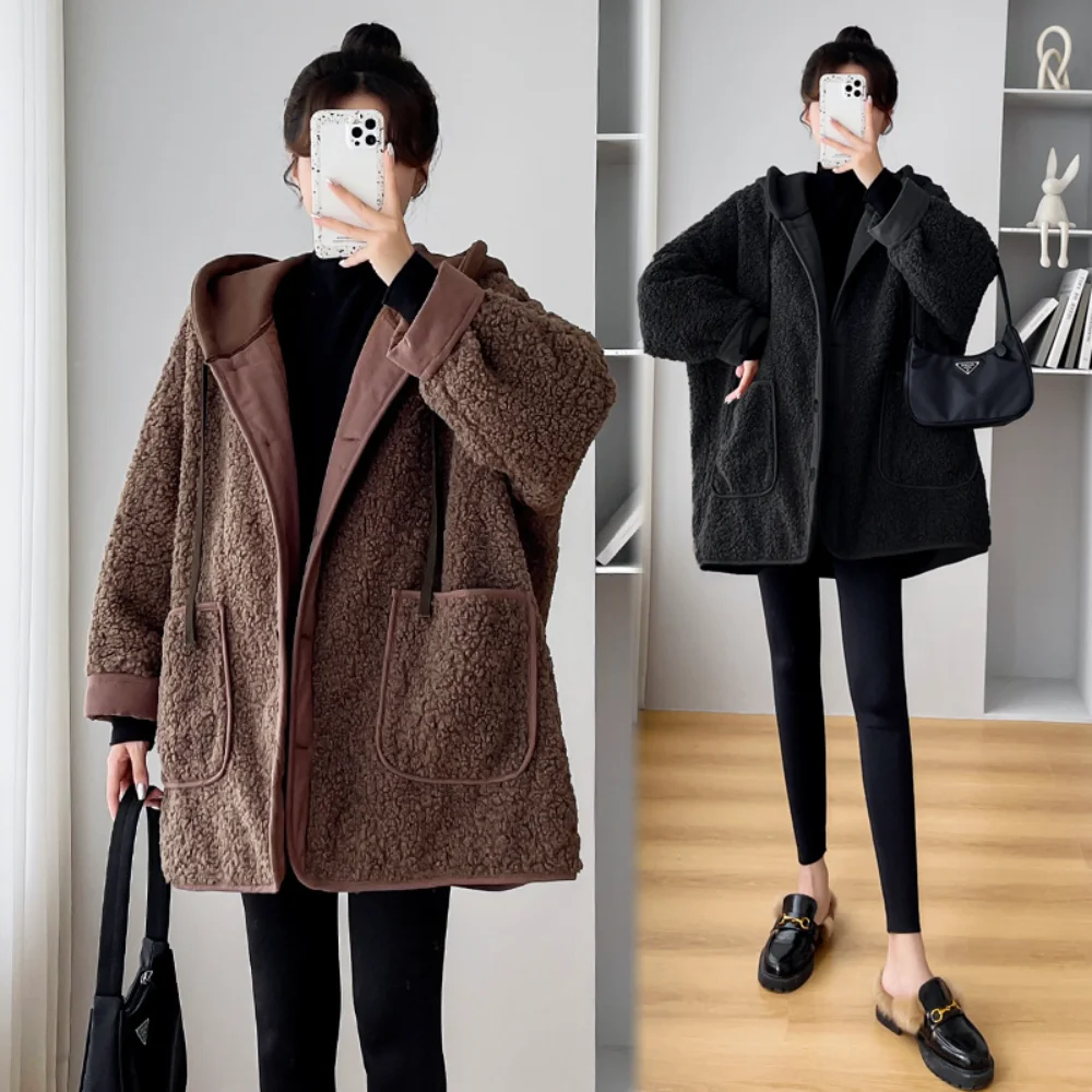 Maternity Coats warm Pregnant Women's Clothes Winter Hooded korean fashion Pregnancy photoshoot Jackets Coats Thicken Outwear