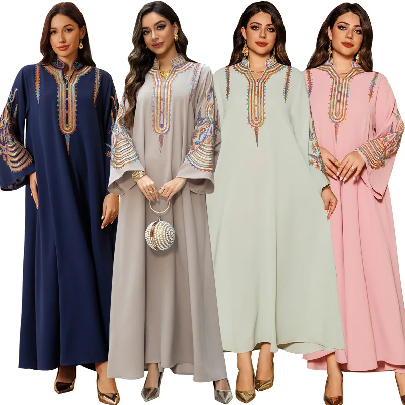 

New Independent Station Middle East Cross-Border Women's Embroidered Rope Dr Indonesian Overhead Long Robe Sle
