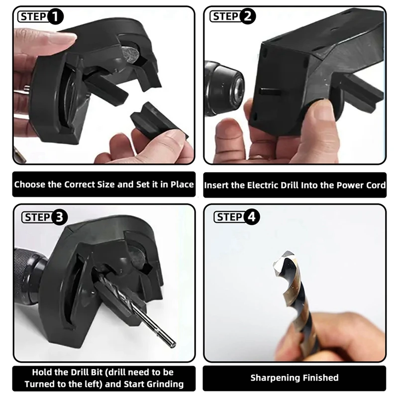 Black Multi-Functional Drill Bit Sharpener Tool With 6 Pcs Grinding Wheels