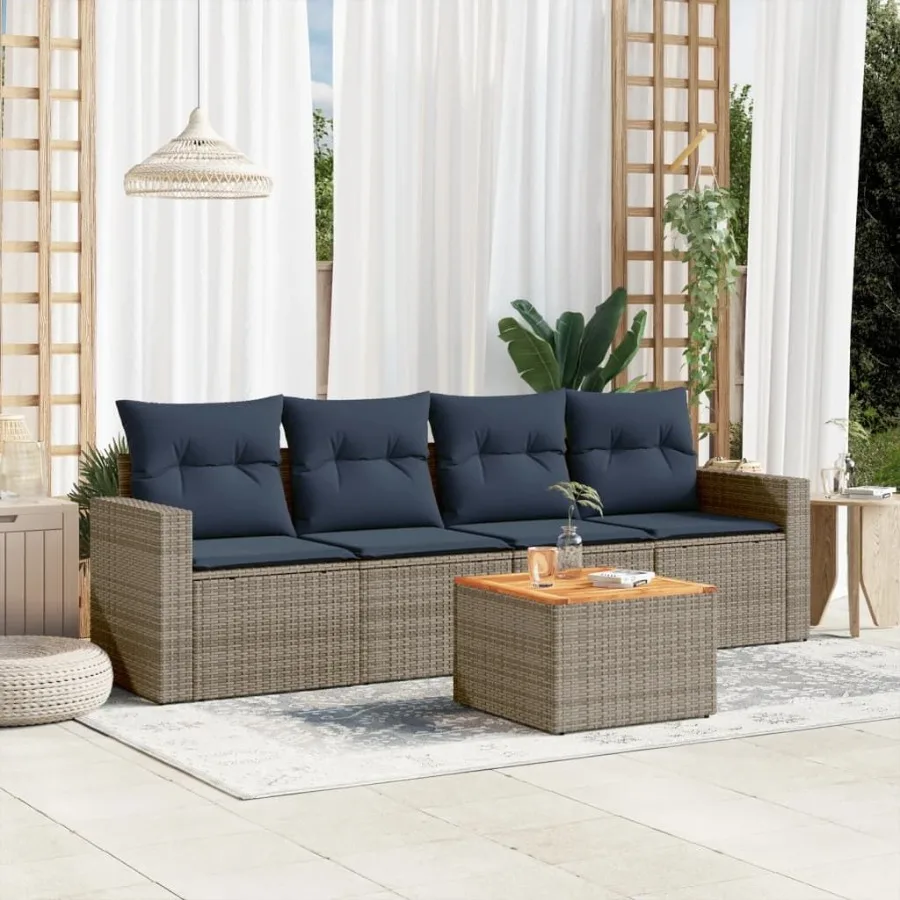 

5 Piece Patio Sofa Set with Cushions Gray Poly Rattan