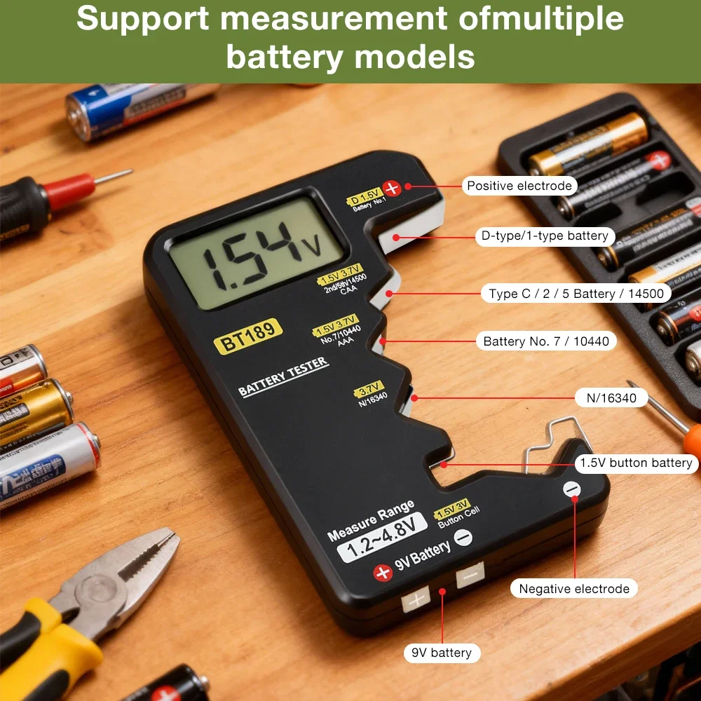 Universal Battery Tester BT189 Battery Level Detector C D AA AAA 9V Button Cell Meter Visual Display Battery Testing Tester Tool
