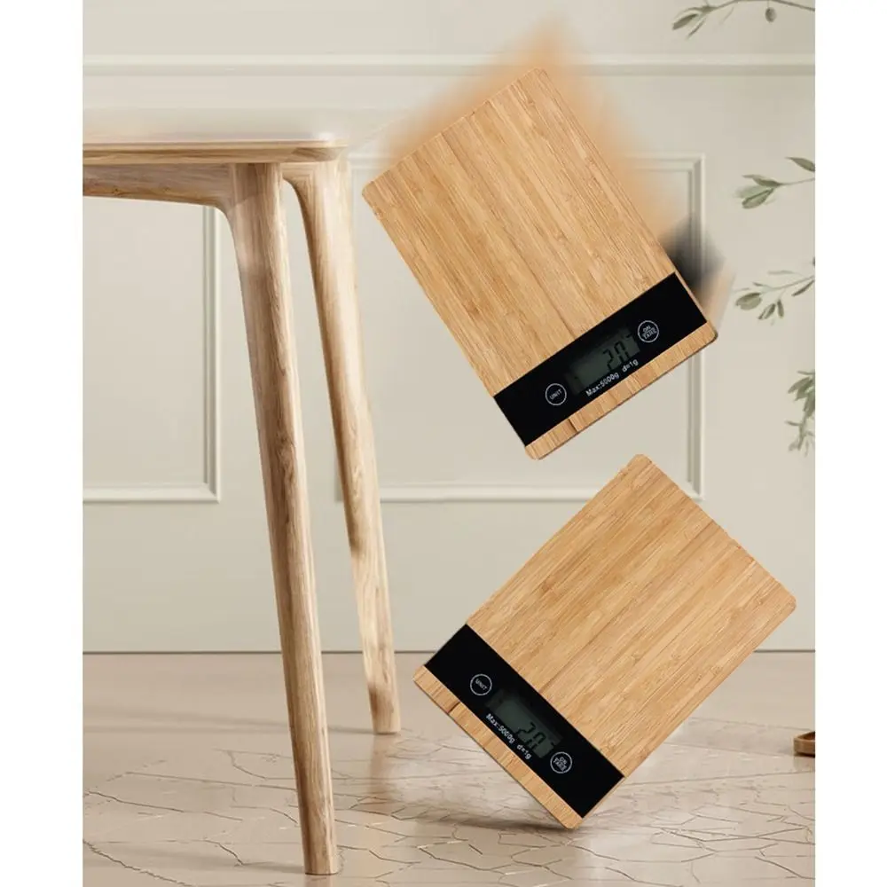 LCD Display Bamboo Kitchen Scale 5kg Weighing High Accuracy Digital Food Scales Portable Non-slip Electronic Household Scale
