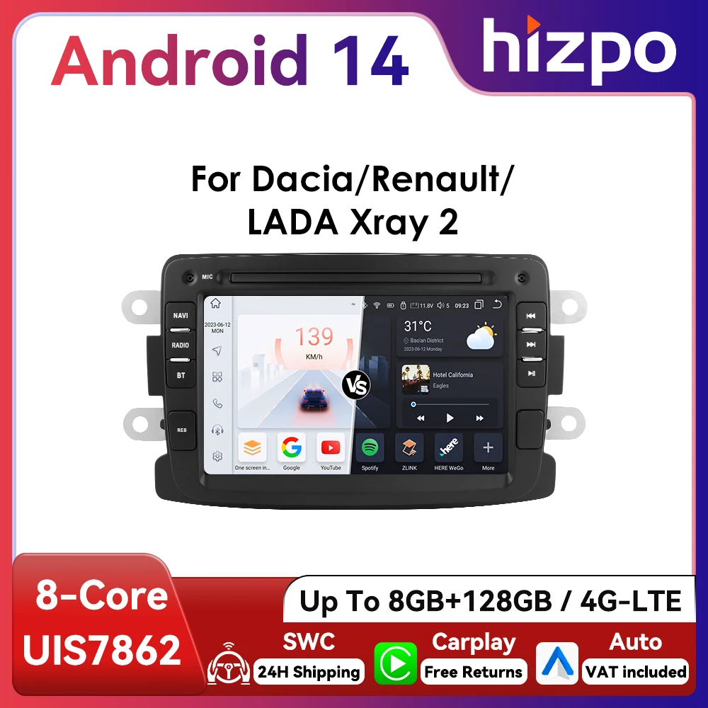7 "Vodepo 2Din Android Autoradio per Dacia Duster Logan Sandero Renault Captur Xray Simbolo Dokker Auto Carplay GPS RDS DSP 4G BT