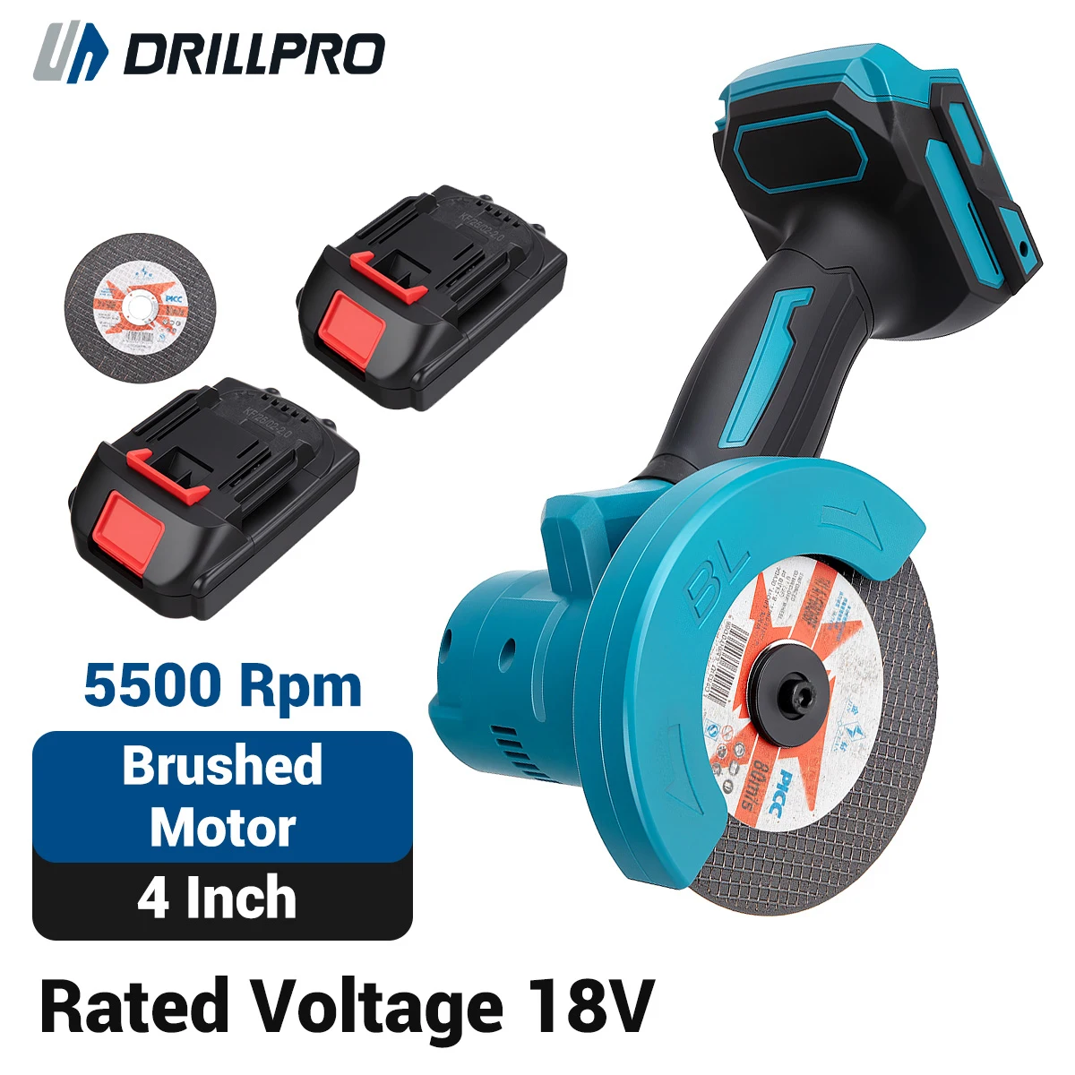 Drillpro Mini 4-Zoll-Winkelschleifer, kabellose Poliermaschine, Holzbearbeitungs-Schneidschleifer, EU-Stecker für Makita 18V-Akku