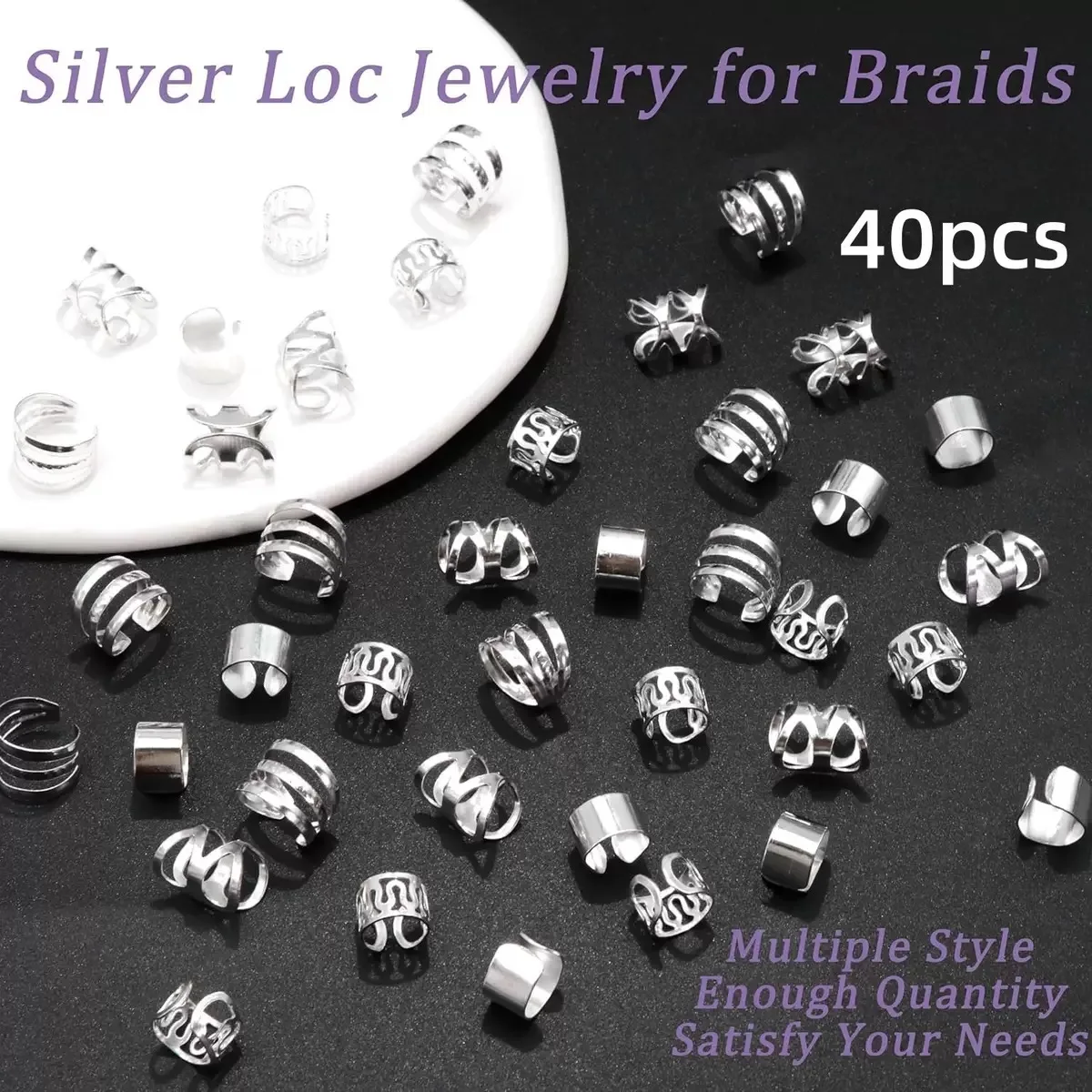 40PCS Hair Jewelry for Braids  Hair Cuffs Multi Style Rings Adjustable Hair Beads for Braid Loc Dreadlock Accessories image 3