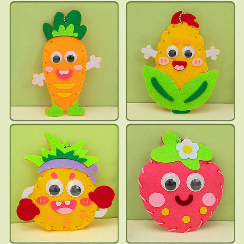 Porte-clés fruits et légumes en tissu non tissé, 4 pièces/lot, jouets faits à la main pour enfants, cadeaux d'anniversaire pour bébé