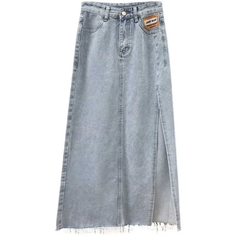 Jupes longues en jean trapèze taille haute pour femmes, Sexy, avec kets, pour les déplacements, couleur Pure, pour jeunes femmes, été 2023