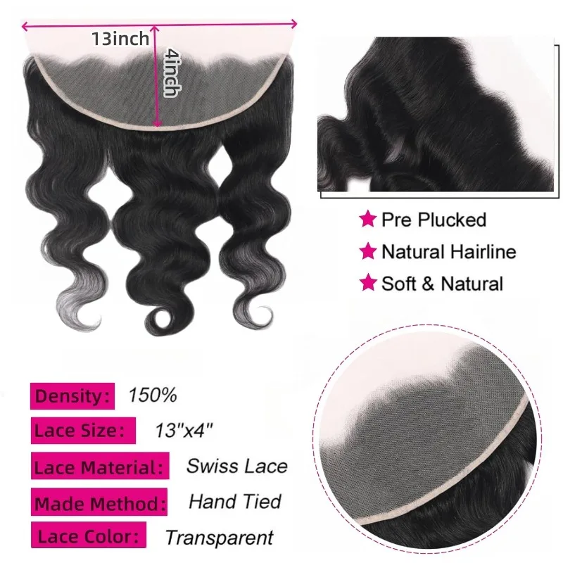 Роскошные 12A 13 x 4 кружевные фронтальные застежки объемной волны от уха до уха предварительно выщипанные 100% бразильские девственные человеческие волосы Remy свободная часть 8-20 дюймов