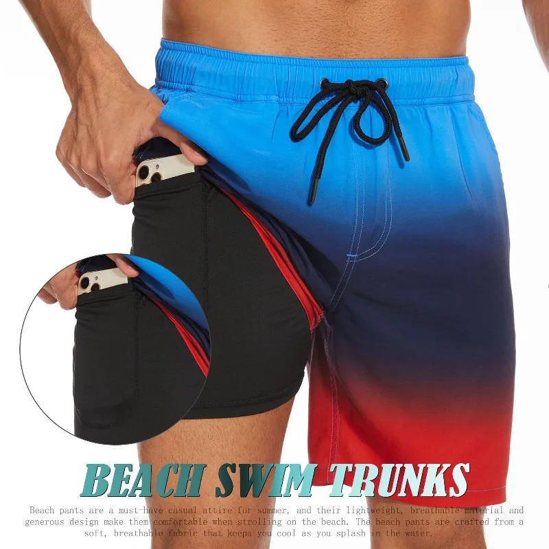 2025 Summer New Men's Shorts Fashion Vacation Beach Pants Men's Casual Large Size Four Corner Milk Silk Inner Street Clothing