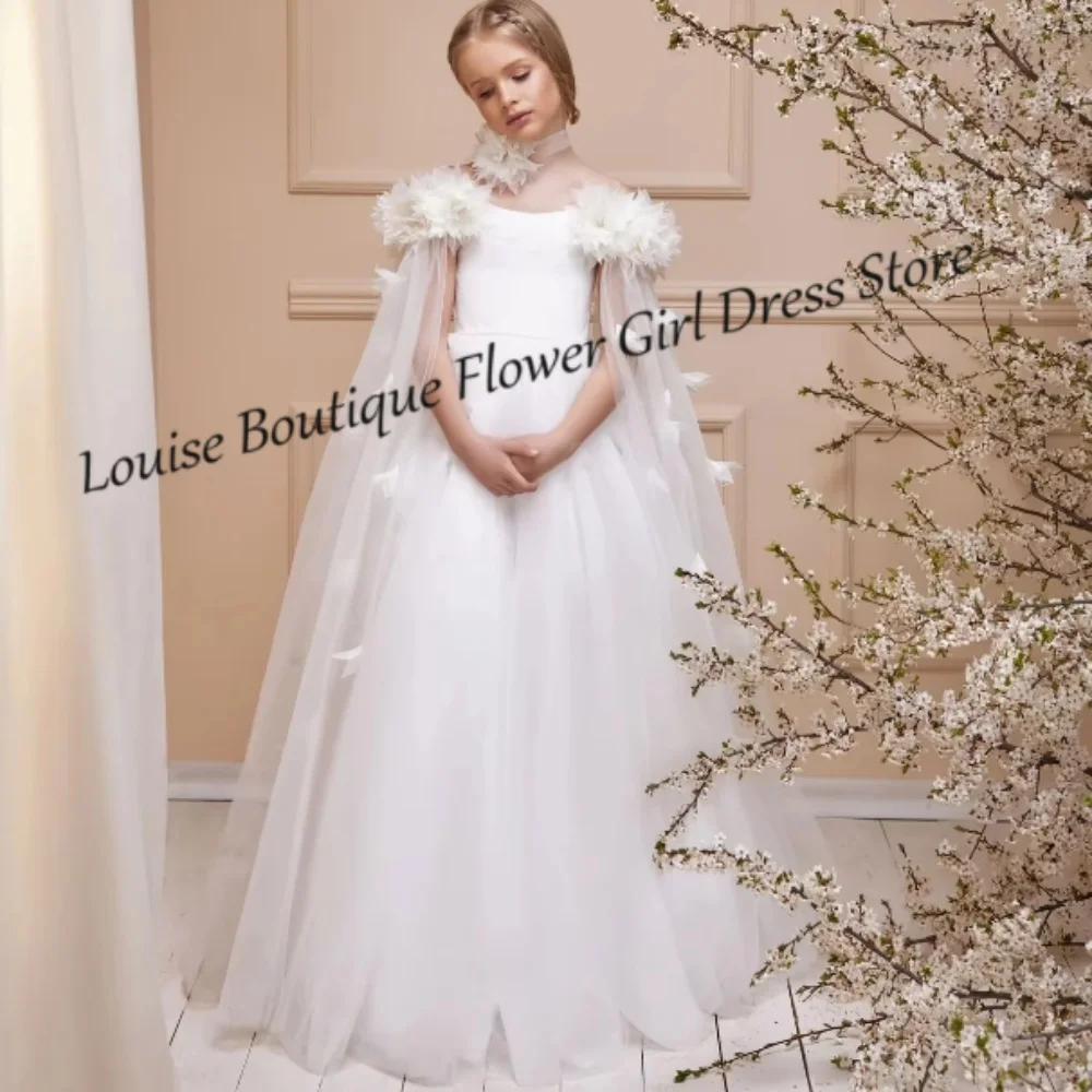 Fairy Flower Girl Dress Off Shoulder A-Line Floor Length Cap Sleeves Lace Up Dresses For Wedding Birthday Party Gowns Customized