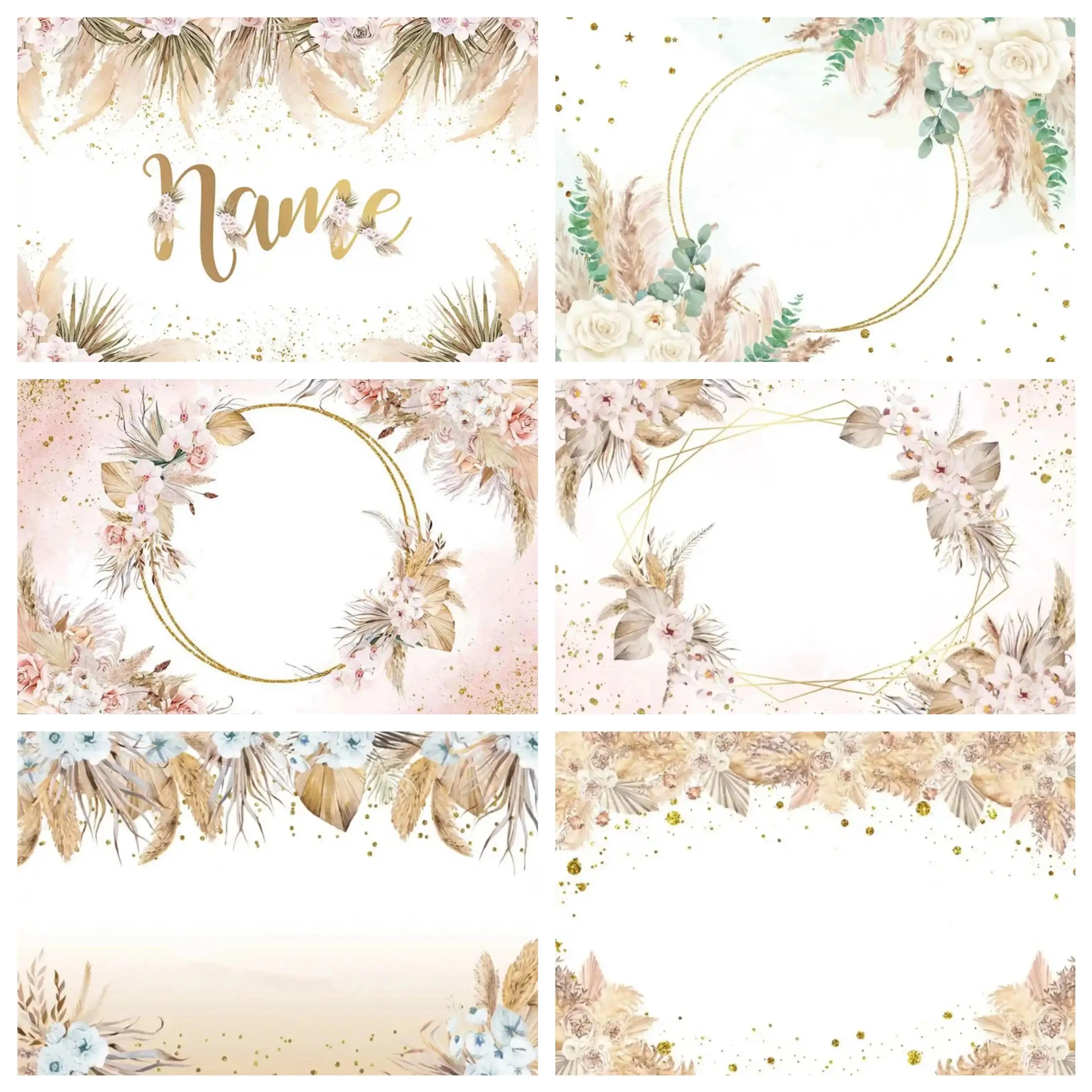 Customize Name  Backdrop Bohemian Pampa Grass Flower for Baby Shower Floral Photo Personalize DIY Baby Shower Decoration Banner