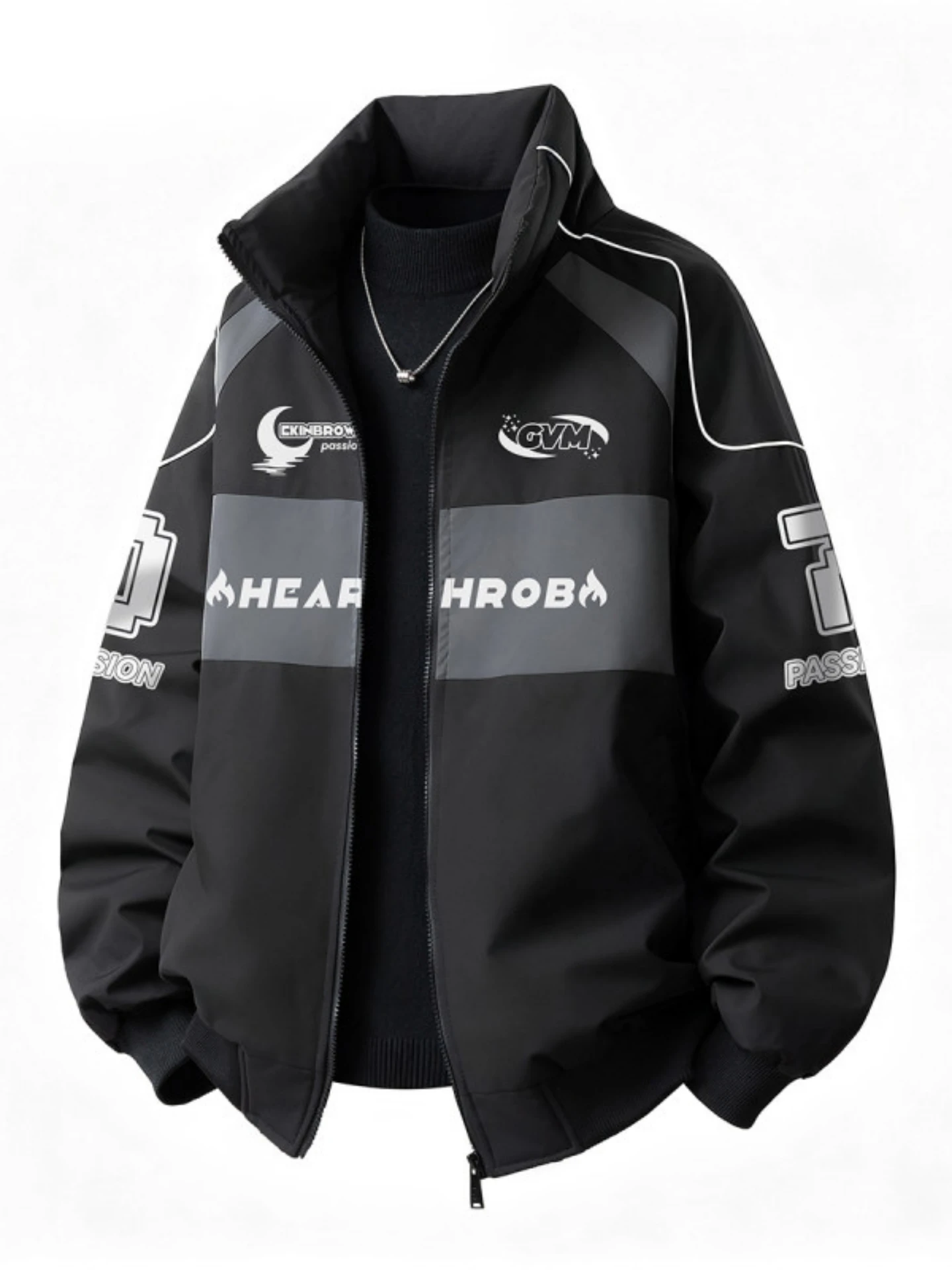 

American Sle Oversized Cotton Jaet Motorcycle Racing Stand Collar down Filled Winter Coat for Men Warm Thiened Polyester