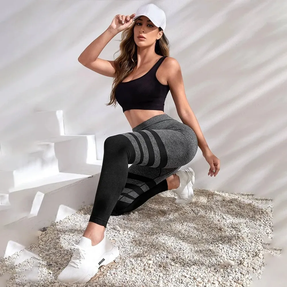 Women\'s Seamless Camouflage Stripe Hip Lifting Yoga Leggings Tummy Tightening High Waist Peach Butt Sports Fitness Pants Mujer