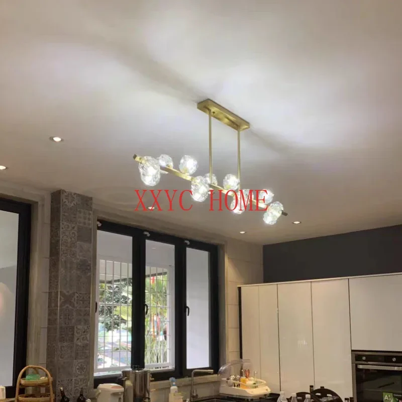 Lámpara de araña de cristal posmoderna Rectangular, candelabro largo de mesa de barra de cobre de lujo