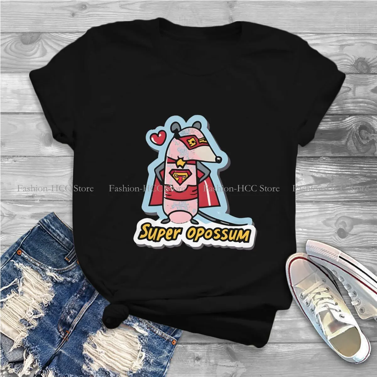 Superhero O Neck Polyester TShirt Cute Opossum Mouse Basic T Shirt Women Clothes