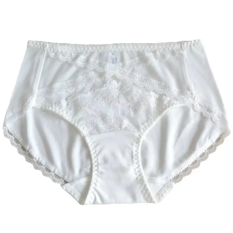 S344 Women's Triangular Mid-Waist Underwear Large Size Modal Cotton Lace Mesh Fabric Long-Term Recommended Comfortable Briefs