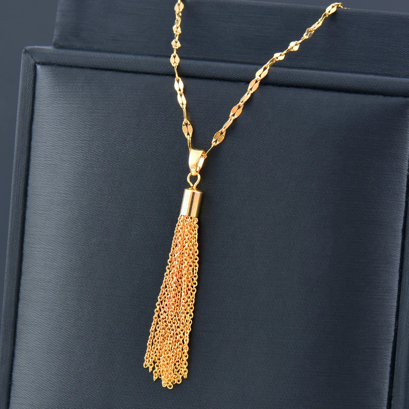 SINLEERY Stainless Steel Necklace Long Tassel Pendants For Women Fashion Jewelry Choker Neck Female Chain XL851